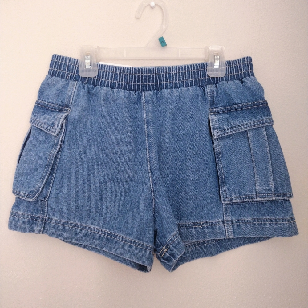 Hi-Rise Denim Cargo Shorts